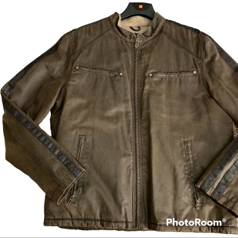 Guess XL Mens brown jacket shepherd inside